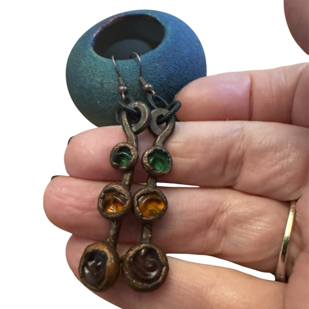 Copper Hand Forged Multicolor Dangle Earrings - image 2